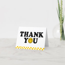 Cute Yellow Preppy Smile Birthday Chequered Thank You Card