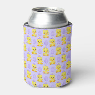 Cute Yellow Purple Chicken Easter Pattern Can Cooler