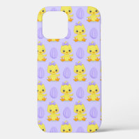 Cute Yellow Purple Chicken Easter Pattern