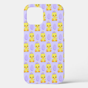 Cute Yellow Purple Chicken Easter Pattern iPhone 12 Case