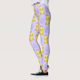 Cute Yellow Purple Chicken Easter Pattern Leggings