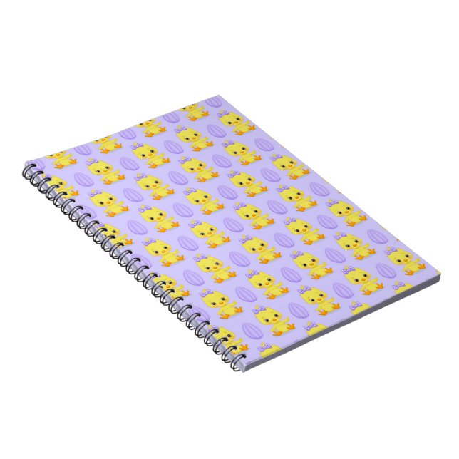 Cute Yellow Purple Chicken Easter Pattern Notebook (Right Side)