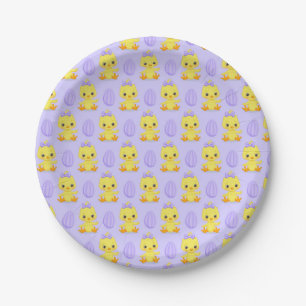 Cute Yellow Purple Chicken Easter Pattern Paper Plate