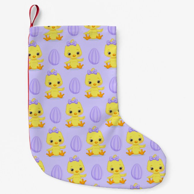 Cute Yellow Purple Chicken Easter Pattern Small Christmas Stocking (Front)
