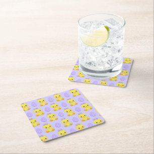 Cute Yellow Purple Chicken Easter Pattern Square Paper Coaster