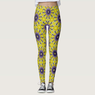 Cute Yellow Purple Kaleidoscope Geometric Pattern Leggings