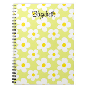 Cute yellow retro daisies girly journalling notebook