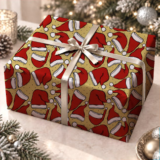 Cute Yellow Retro Vintage Santa Hat Pattern Wrapping Paper