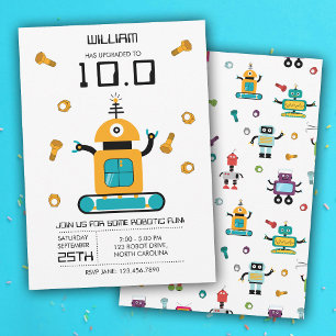 Cute Yellow Robot Theme Kids Robots Birthday Party Invitation