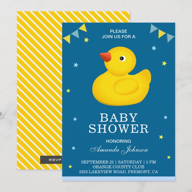 Cute Yellow Rubber Duck Baby Shower Invitation (Front/Back)