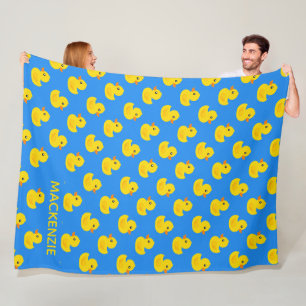 Cute Yellow Rubber Duck Pattern Personalised Name Fleece Blanket
