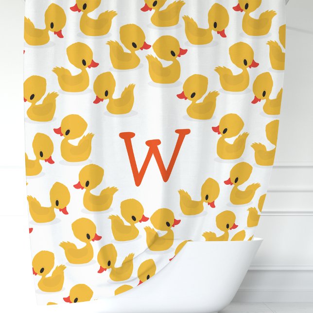Cute Yellow Rubber Duckies Monogram Shower Curtain (Creator Uploaded)