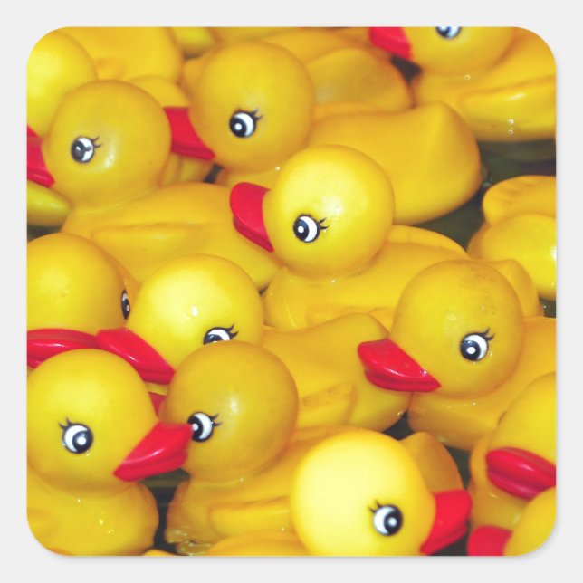 Cute yellow rubber duckies square sticker (Front)