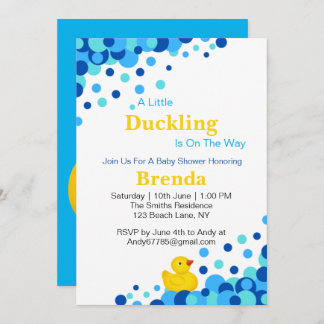 Cute Yellow Rubber Duckling | Blue Bubble Colours Invitation