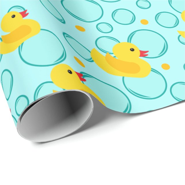 Cute Yellow Rubber Ducks Bubbles Baby Shower Wrapping Paper (Roll Corner)