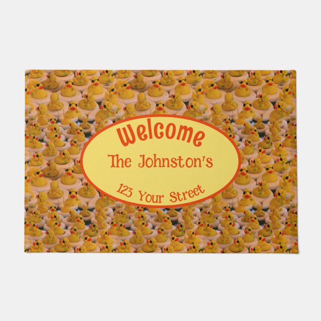 Cute Yellow Rubber Ducks Personalised Doormat (Front)