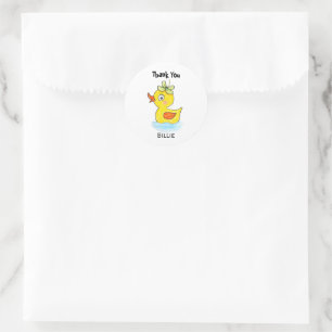 Cute Yellow Rubber Odd Duck Custom Name Thank You  Classic Round Sticker