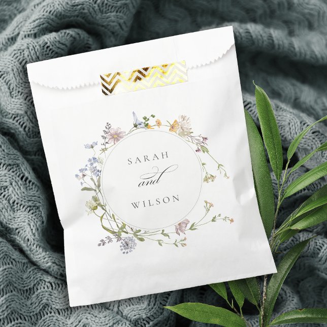 Cute Yellow Rustic Meadow Floral Wreath Wedding Favour Bags (Creator Uploaded)