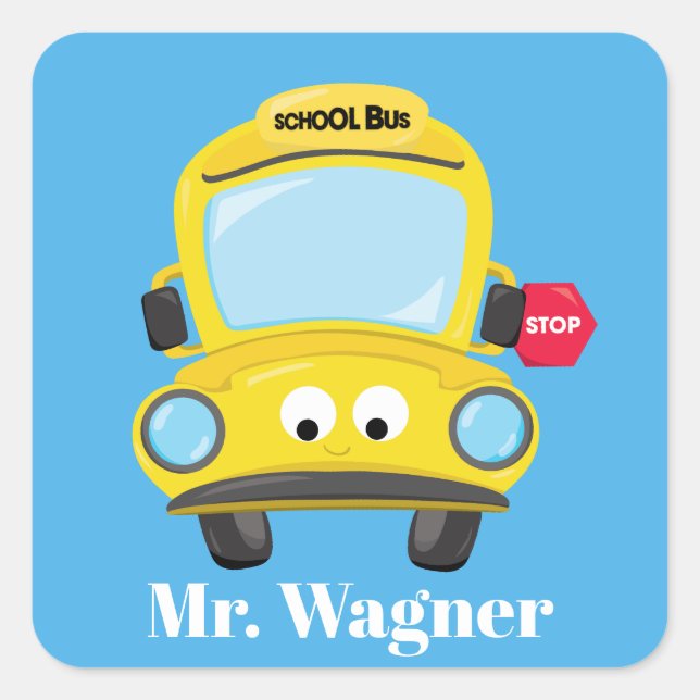 Cute Yellow school bus add name or message sticker (Front)