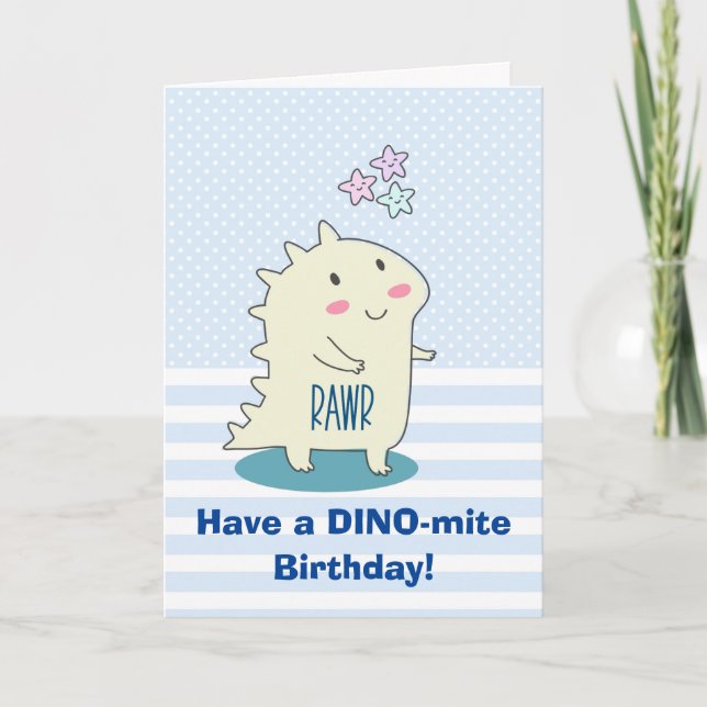 Cute Yellow Smiling Dinosaur Illustration Birthday Card (Front)
