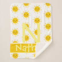 Cute Yellow Smiling Sun Monogram Name  Baby