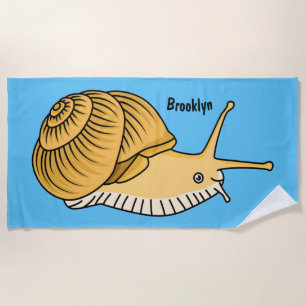 Cute yellow snail cartoon illustration  beach towel