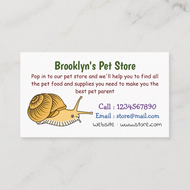 Cute yellow snail cartoon illustration business card (Front)