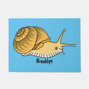 Cute yellow snail cartoon illustration doormat