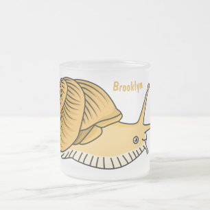 Cute yellow snail cartoon illustration frosted glass coffee mug