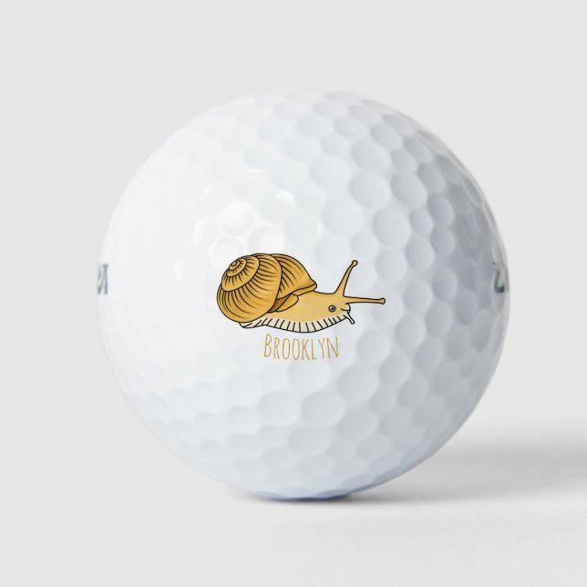 Cute yellow snail cartoon illustration golf balls (Front)