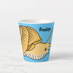 Cute yellow snail cartoon illustration latte mug