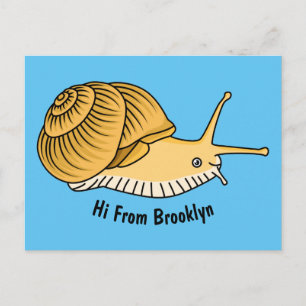 Cute yellow snail cartoon illustration postcard
