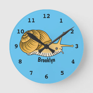Cute yellow snail cartoon illustration round clock