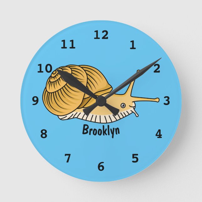 Cute yellow snail cartoon illustration round clock (Front)