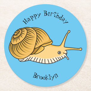 Cute yellow snail cartoon illustration round paper coaster