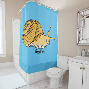 Cute yellow snail cartoon illustration shower curtain
