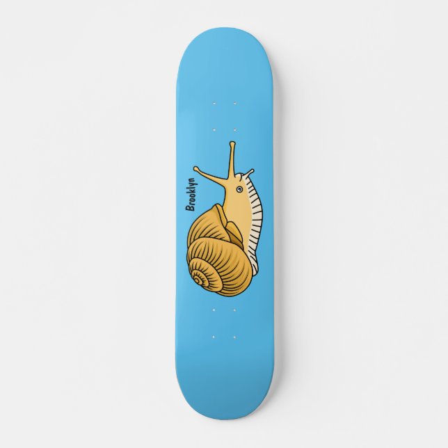 Cute yellow snail cartoon illustration  skateboard (Front)