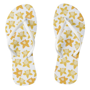 Cute yellow spring daffodil pattern flip flops