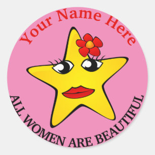 Cute yellow star Girl Power women are beautiful Classic Round Sticker