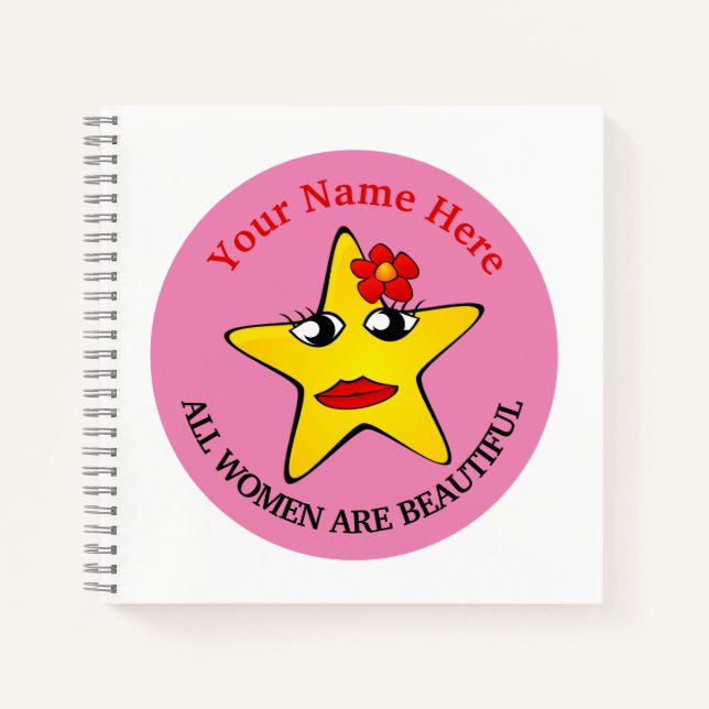 Cute yellow star Girl Power women are beautiful Notebook (Front)