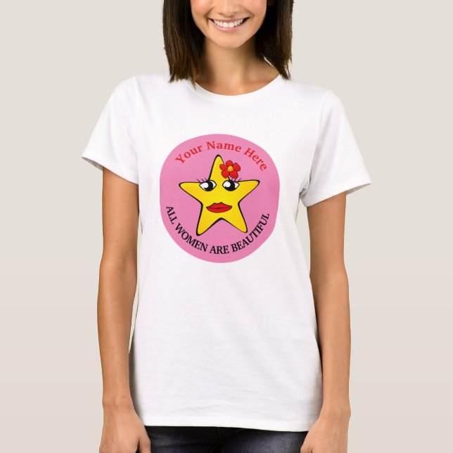 Cute yellow star Girl Power women are beautiful T-Shirt (Front)
