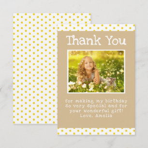 Cute Yellow Star Pattern Girl Photo Birthday Thank You Card