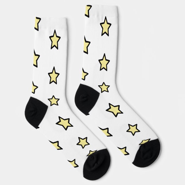 Cute Yellow Stars Black Outline Pattern Socks (Right)
