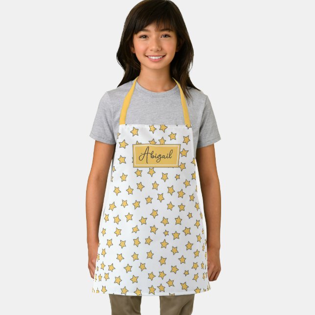 Cute Yellow Stars Pattern Kids Apron (Insitu)