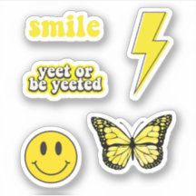 Cute Yellow Sticker, Lightning Bolt, Butterfly