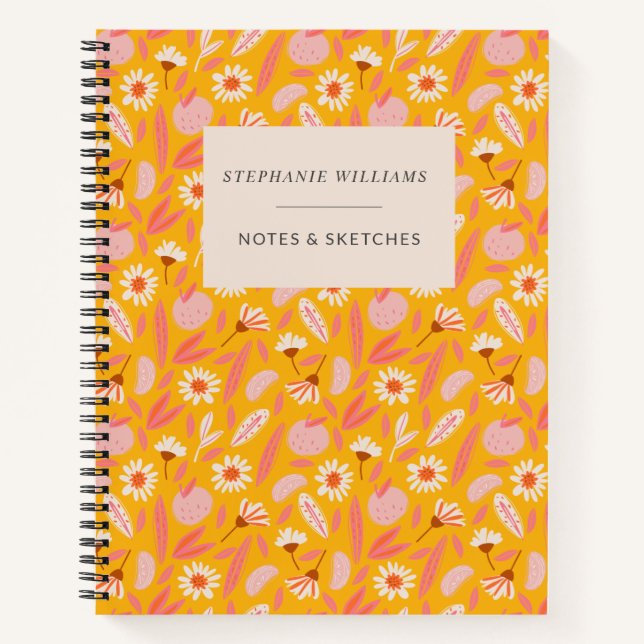 Cute Yellow Strawberry Flower Pattern Personalised Notebook (Front)