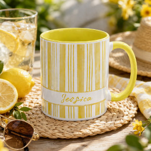 Cute Yellow Striped Custom Name Coffee Mug