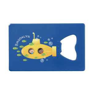 Cute yellow submarine fish cartoon illustration