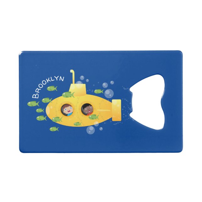 Cute yellow submarine fish cartoon illustration (Front (Horizontal))