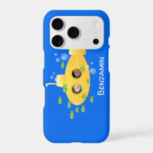 Cute yellow submarine fish cartoon illustration